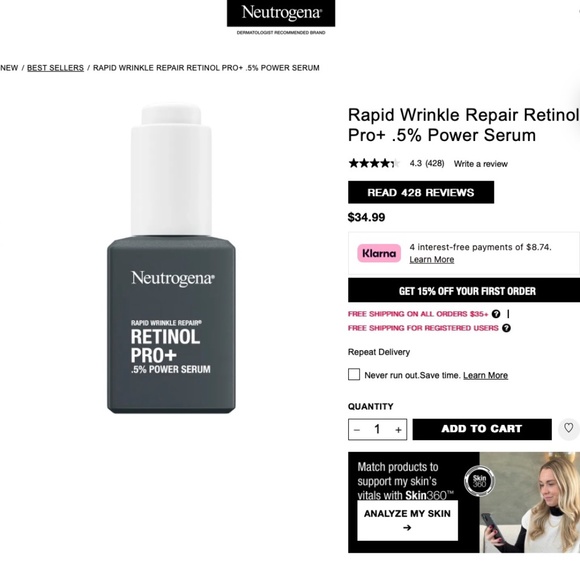 2 Pack Neutrogena Rapid Wrinkle Repair Retinol Pro+ 0.5% Power Serum - Picture 3 of 3